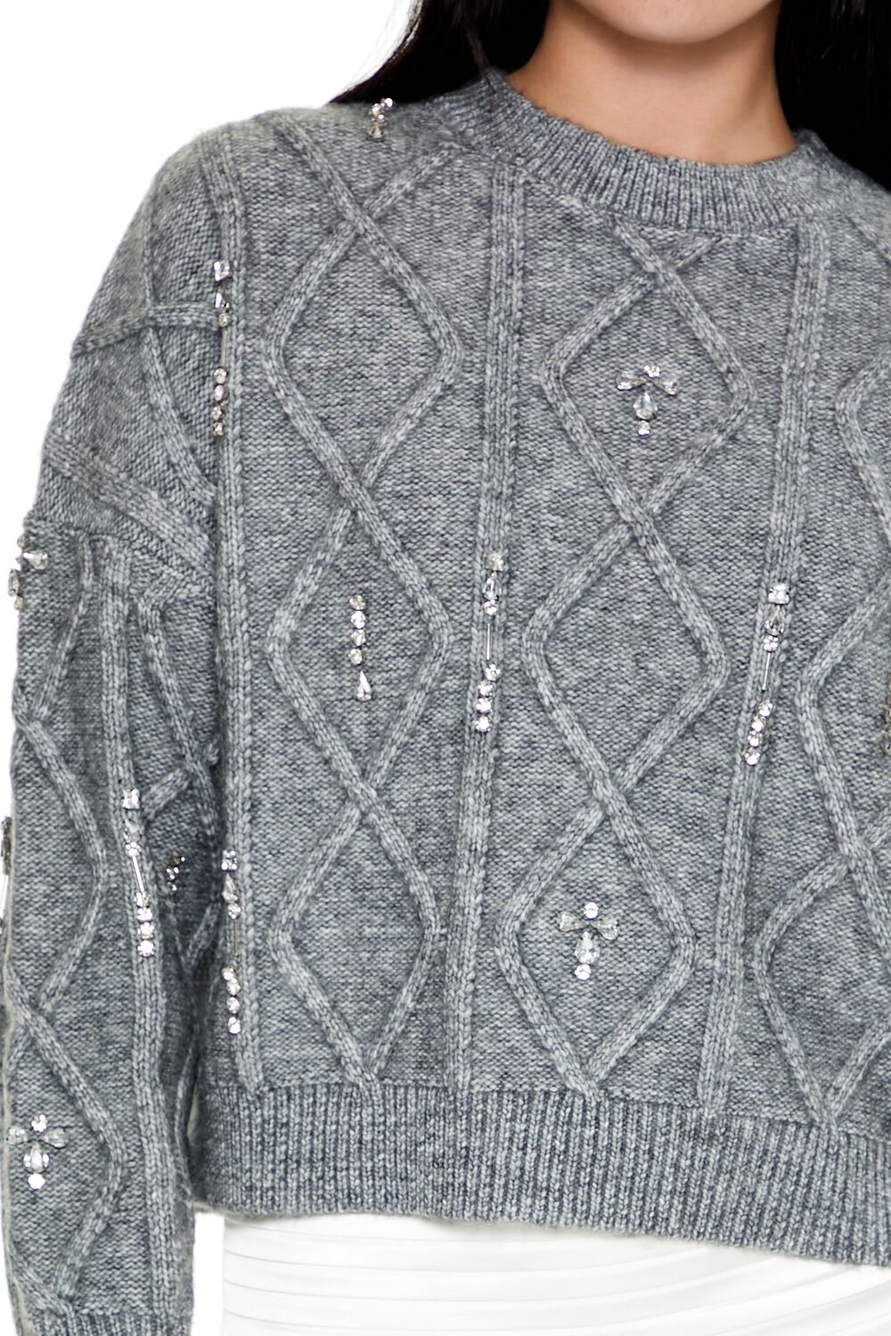  Forever 21 Marled Faux Gem Sweater - white - Bonton