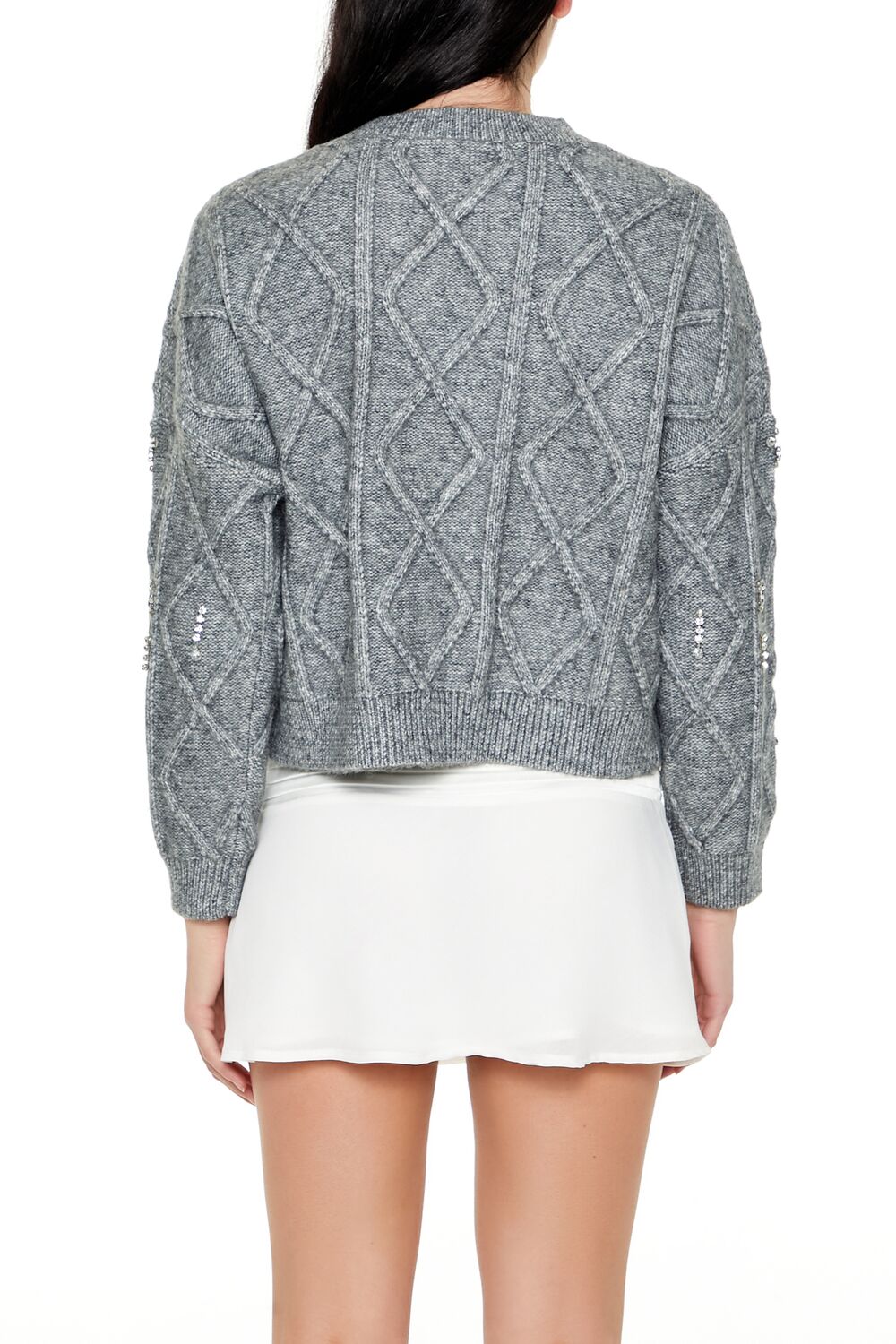 Forever 21 Marled Faux Gem Sweater - white - Bonton