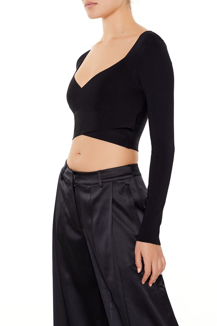  Forever 21 Sweater-Knit Crossover Crop Top - black - Bonton