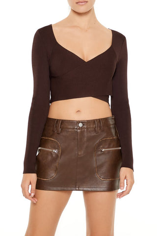 Sweater-Knit Crossover Crop Top