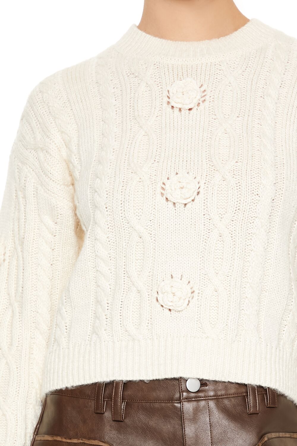 Forever 21 Rosette Cable Knit Sweater - egret - Bonton