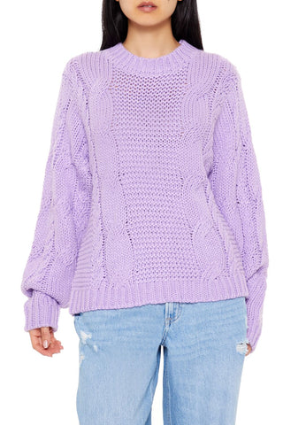 Ribbed-Trim Cable Knit Sweater