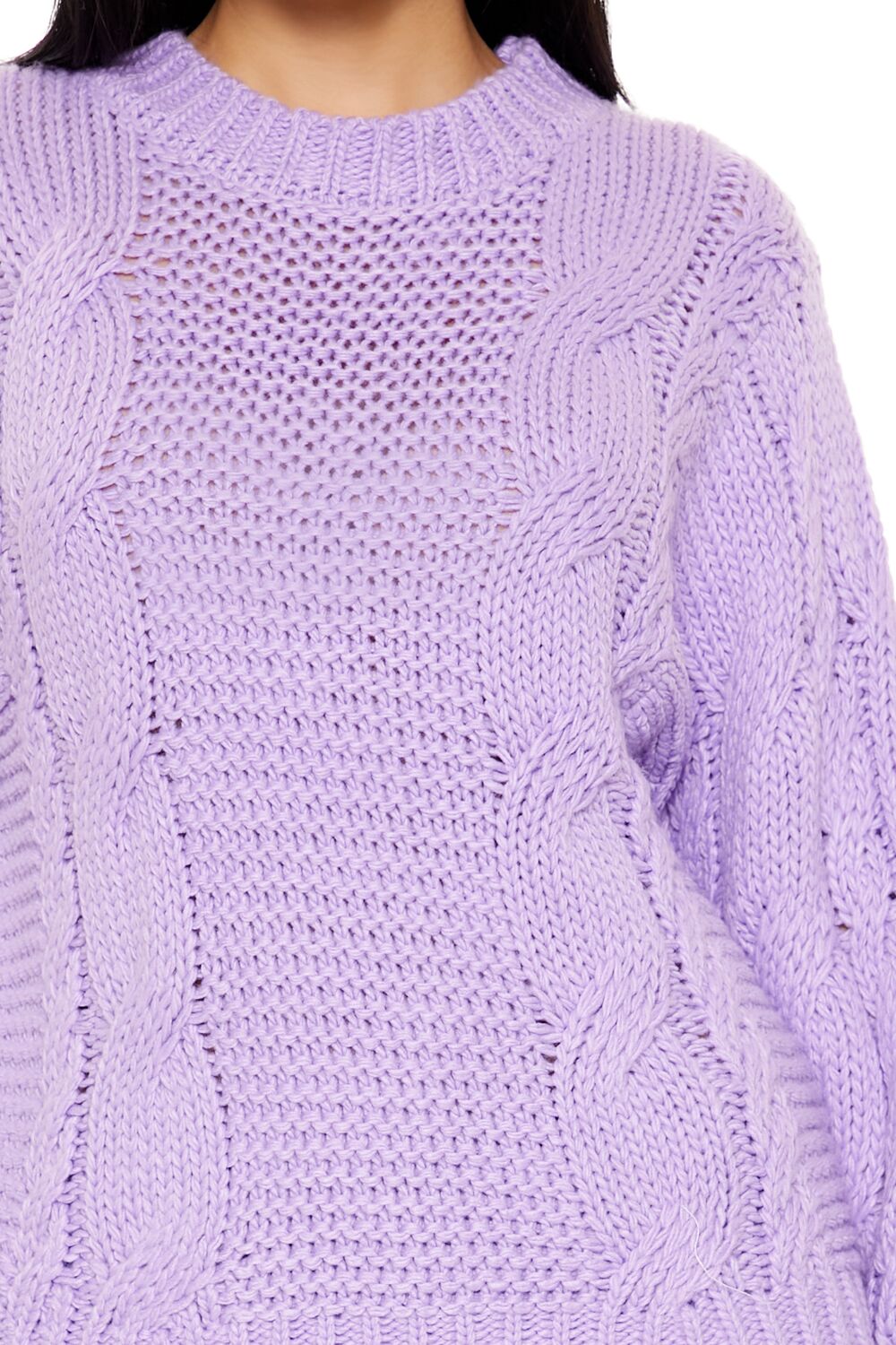  Forever 21 Ribbed-Trim Cable Knit Sweater - purple - Bonton