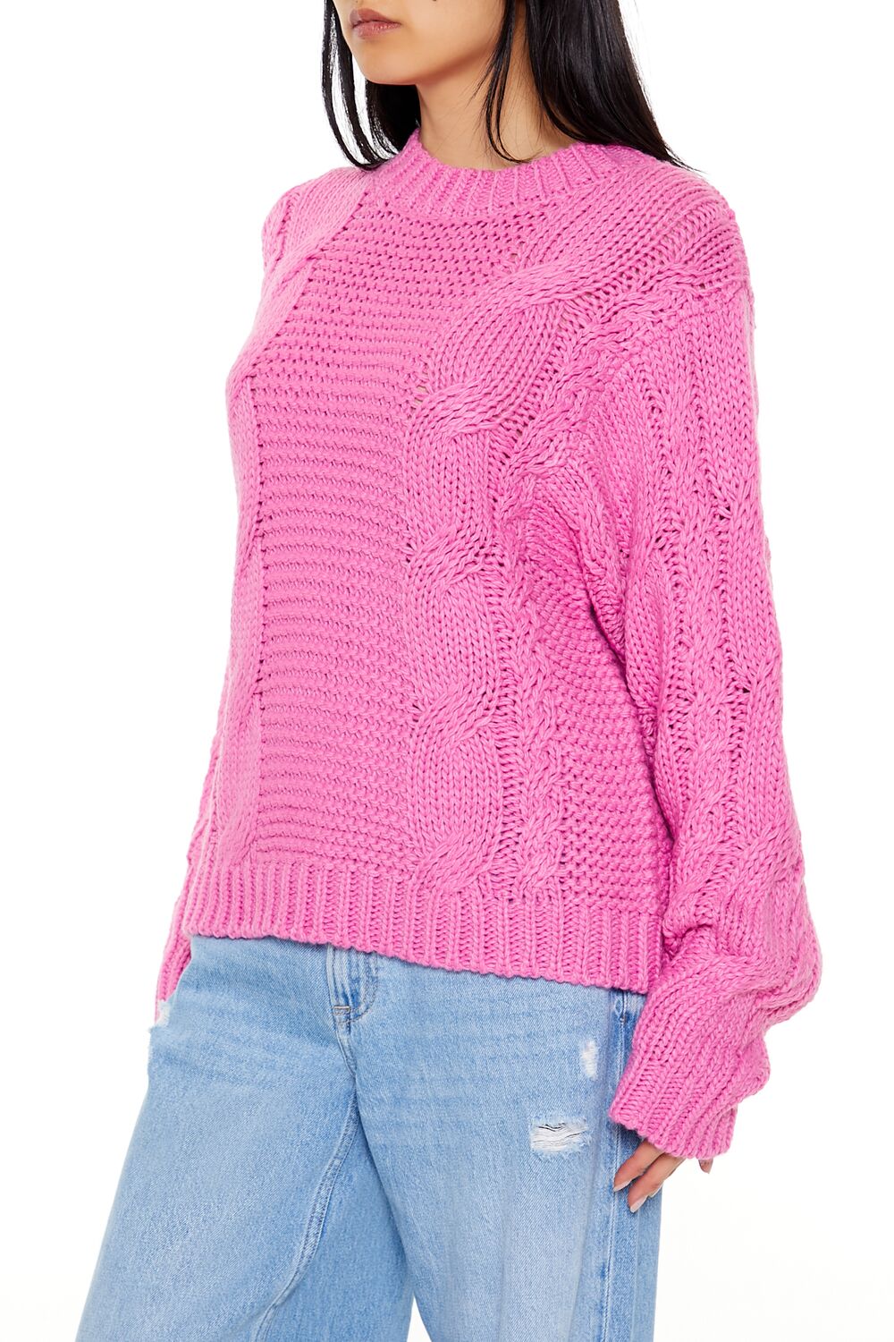  Forever 21 Ribbed-Trim Cable Knit Sweater - purple - Bonton