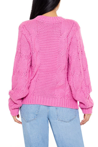 Ribbed-Trim Cable Knit Sweater