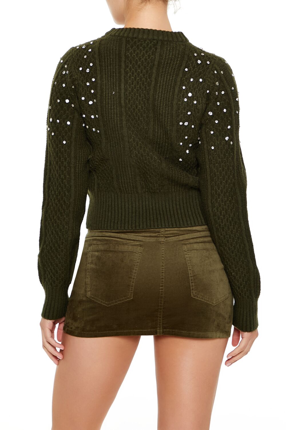  Forever 21 Faux Gem Cable Knit Sweater - olivine - Bonton