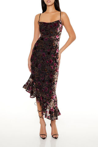 Asymmetrical Floral Midi Dress