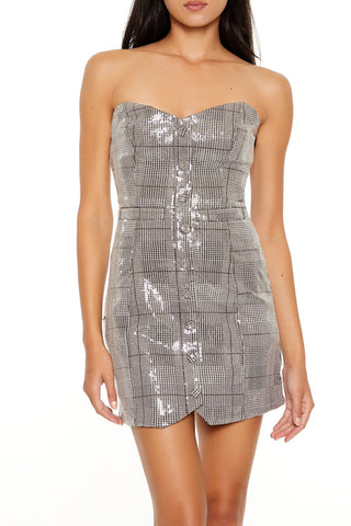 Sequin Plaid Mini Tube Dress