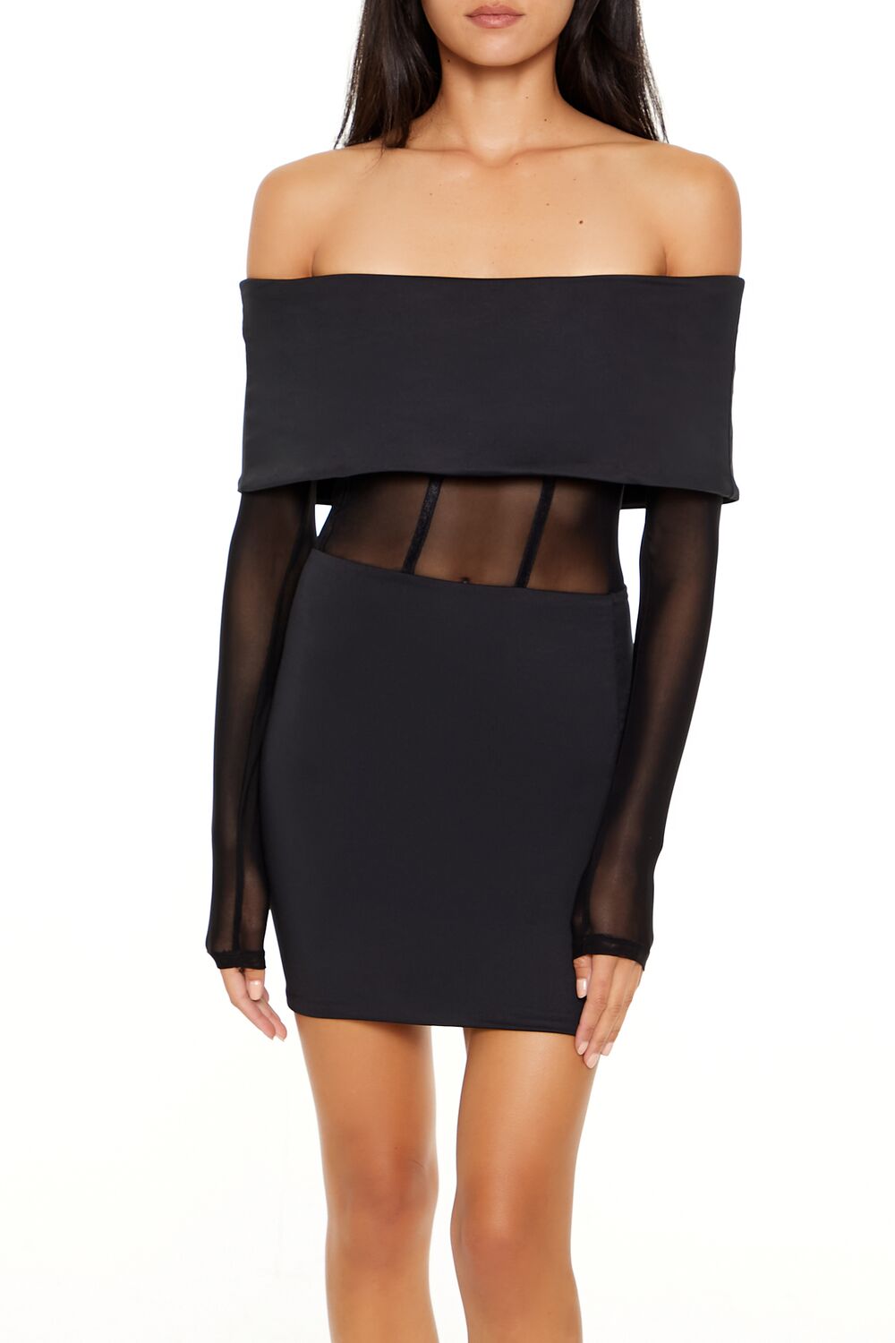  Forever 21 Off-the-Shoulder Corset Mini Dress - black-swatch - Bonton