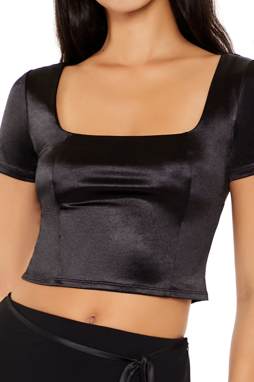  Forever 21 Satin Square-Neck Crop Top - black - Bonton