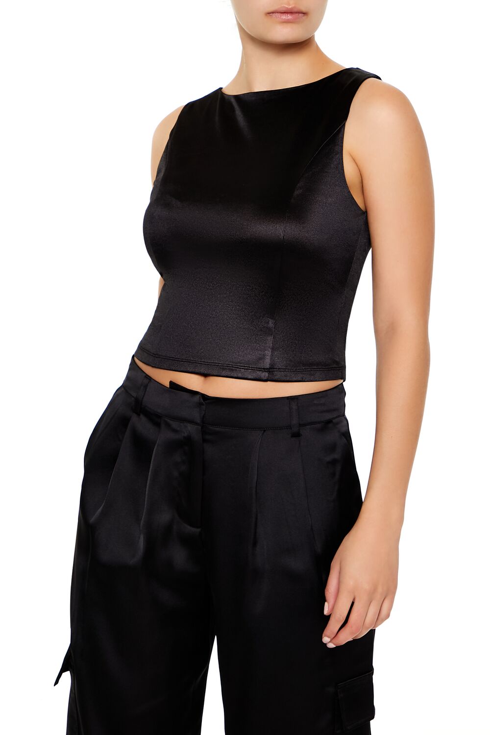  Forever 21 Sleeveless Satin Tank Top - black - Bonton