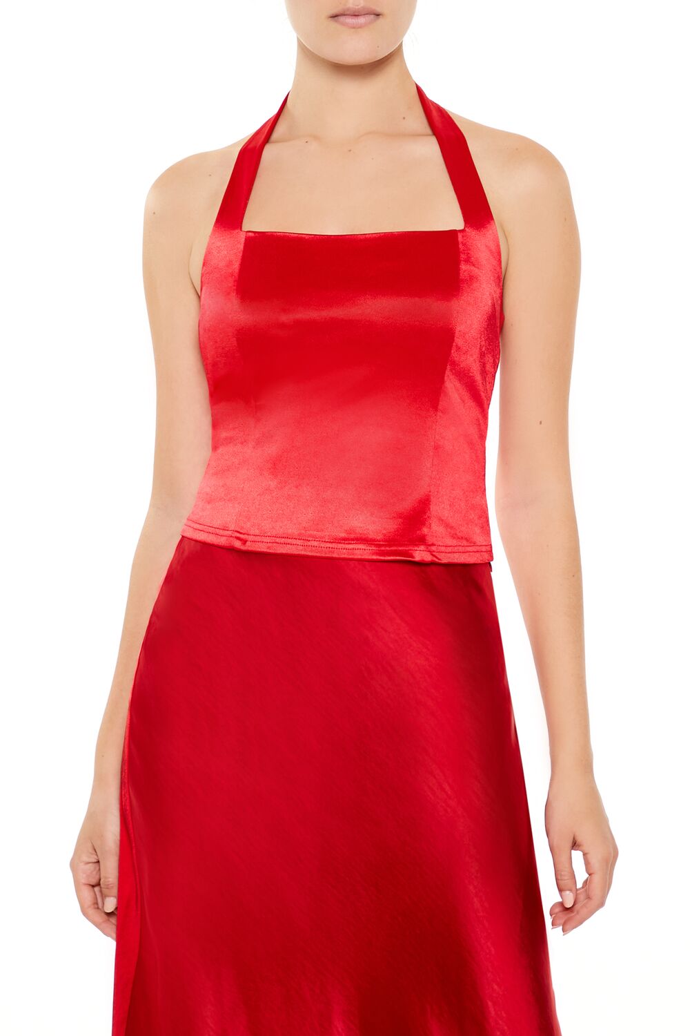  Forever 21 Satin Halter Crop Top - cream - Bonton