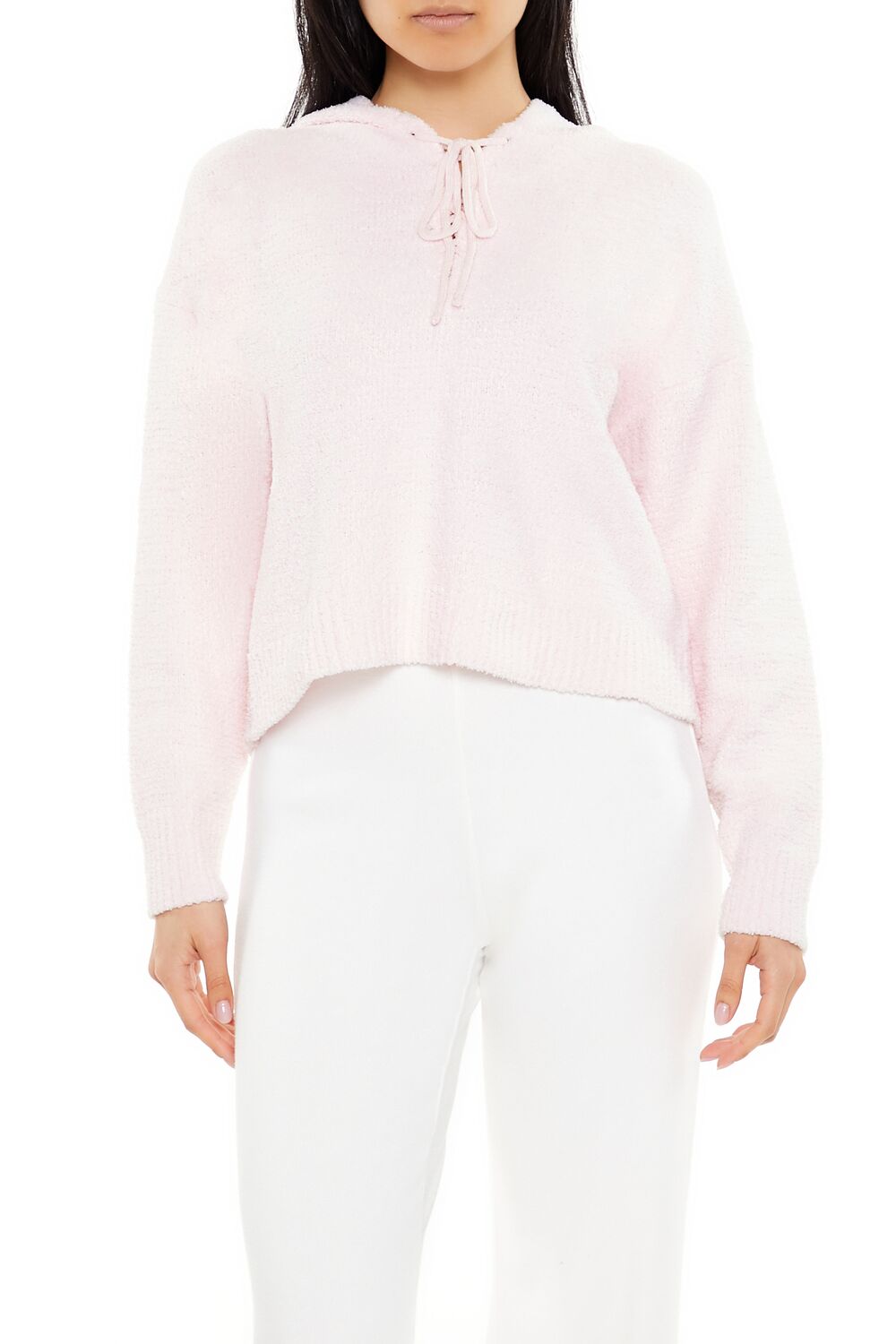  Forever 21 Hooded Lace-Up Sweater - white - Bonton