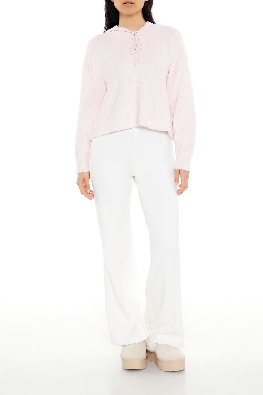  Forever 21 Hooded Lace-Up Sweater - white - Bonton