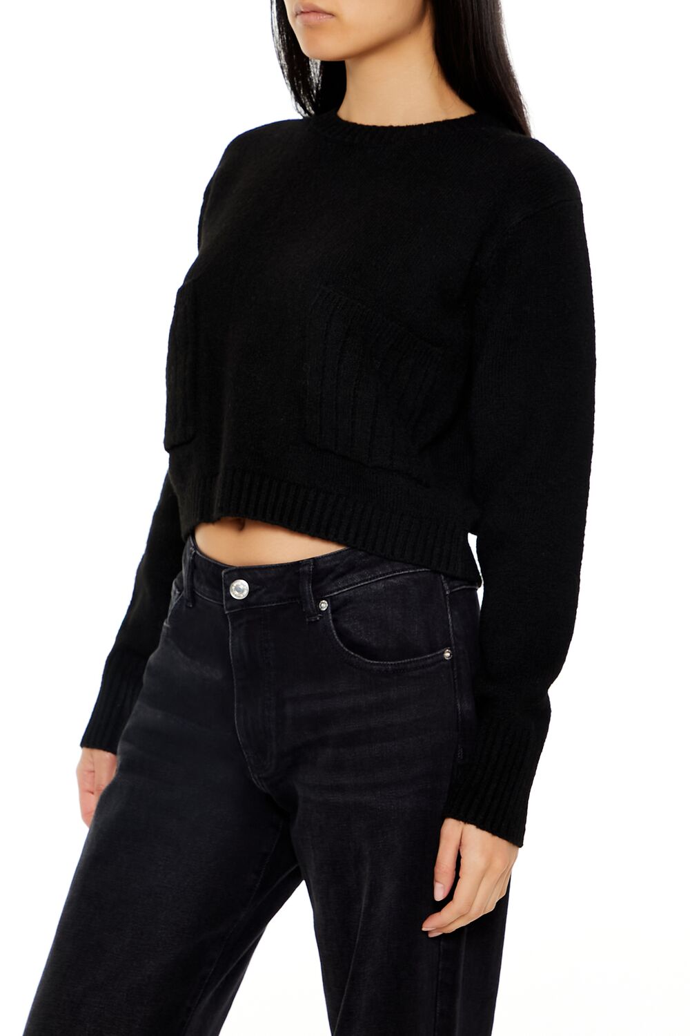  Forever 21 Cropped Crew Sweater - black - Bonton