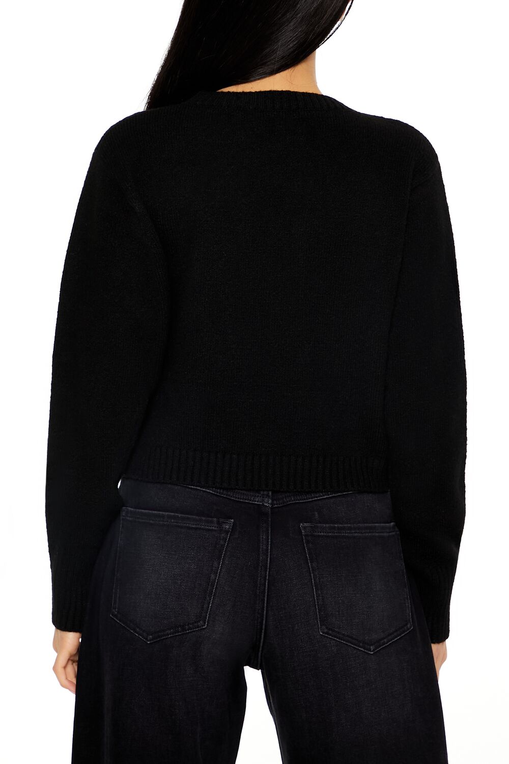  Forever 21 Cropped Crew Sweater - black - Bonton