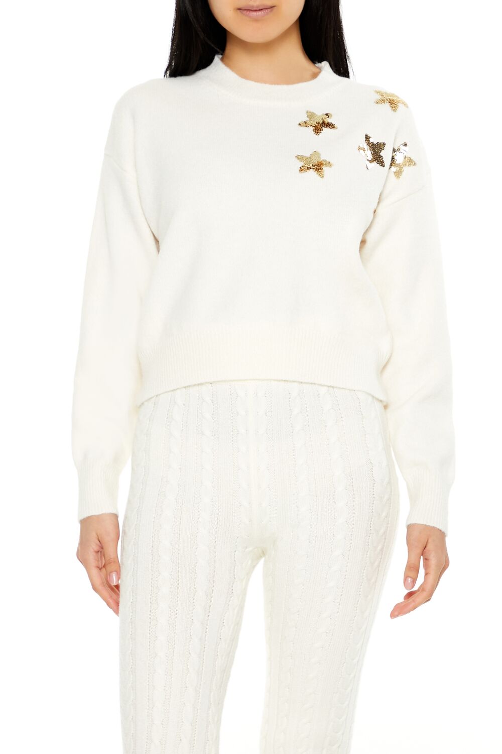  Forever 21 Sequin Star Drop-Sleeve Sweater - white multi - Bonton