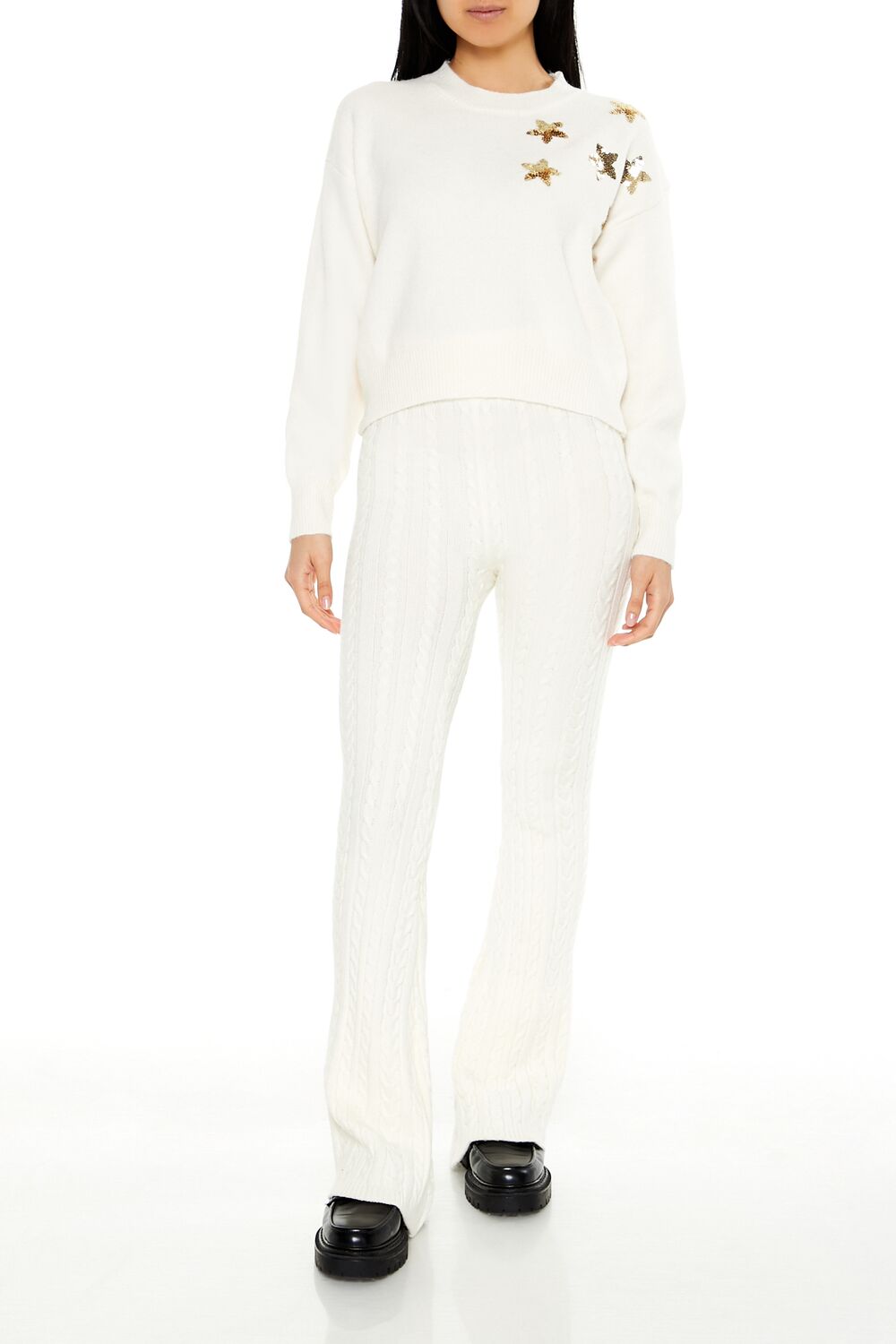  Forever 21 Sequin Star Drop-Sleeve Sweater - white multi - Bonton