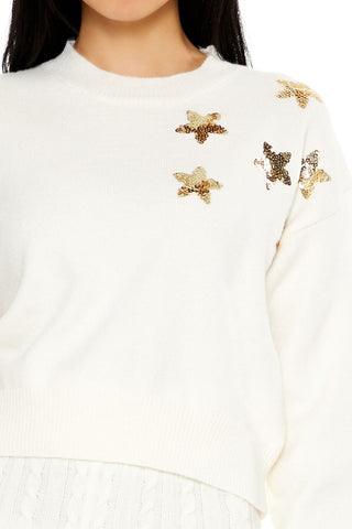 Sequin Star Drop-Sleeve Sweater