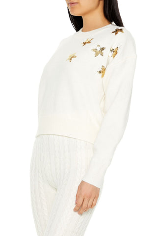 Sequin Star Drop-Sleeve Sweater