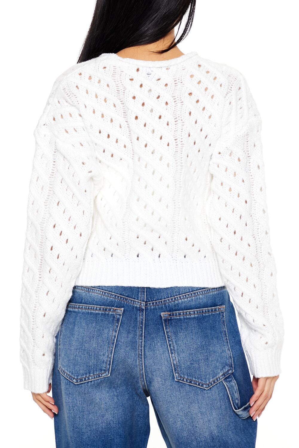  Forever 21 Open Cable Knit Sweater - white - Bonton
