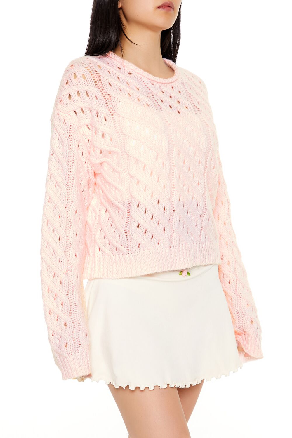  Forever 21 Open Cable Knit Sweater - white - Bonton