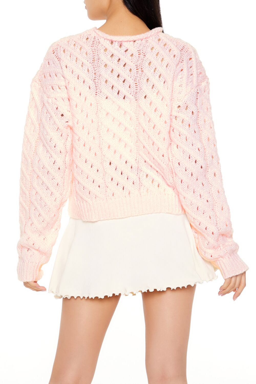  Forever 21 Open Cable Knit Sweater - white - Bonton