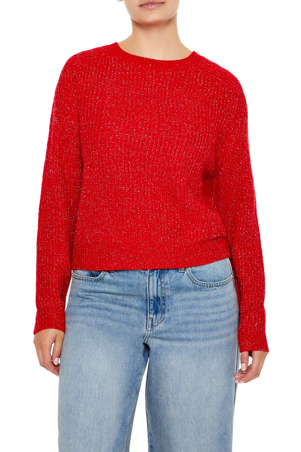  Forever 21 Metallic Knit Raglan Sweater - black - Bonton