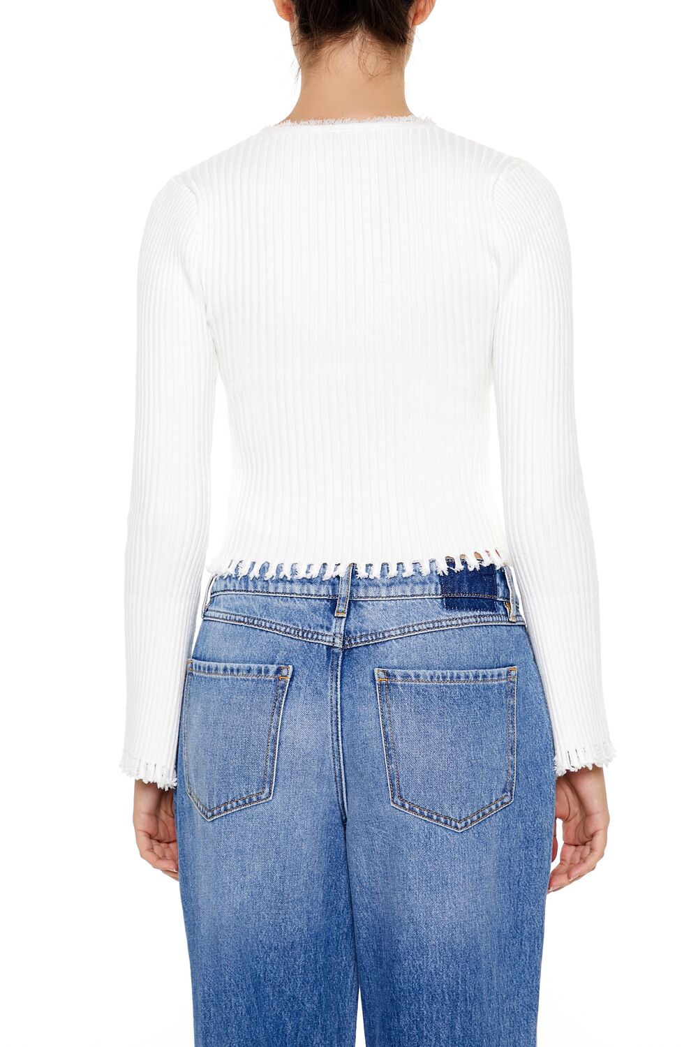  Forever 21 Frayed Cardigan Sweater - egret - Bonton