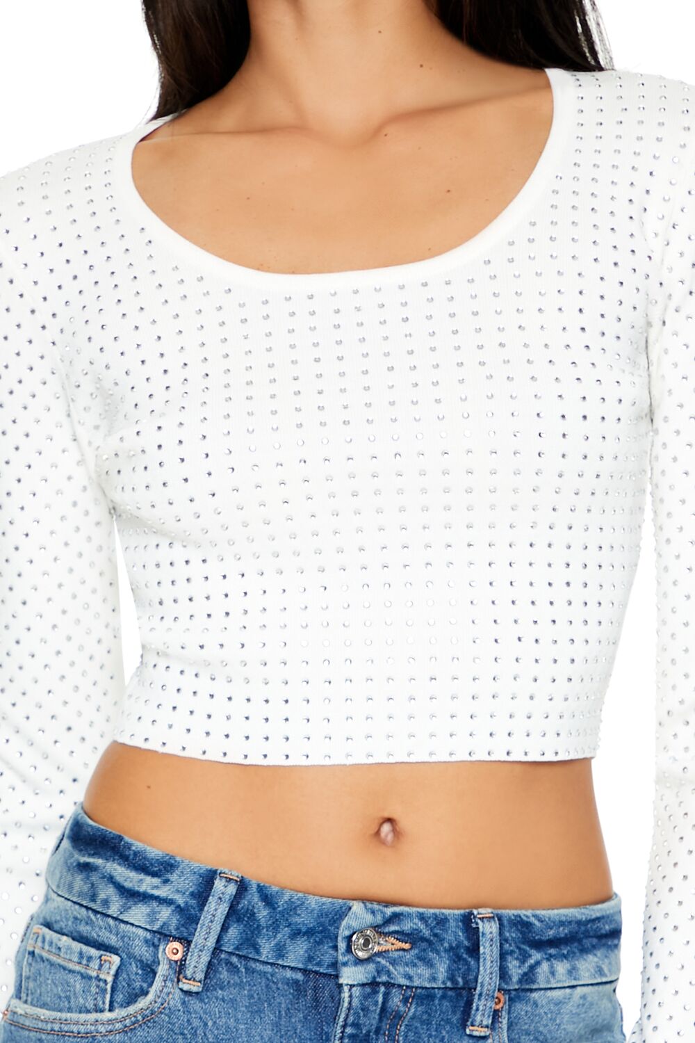  Forever 21 Rhinestone Cropped Sweater - black - Bonton