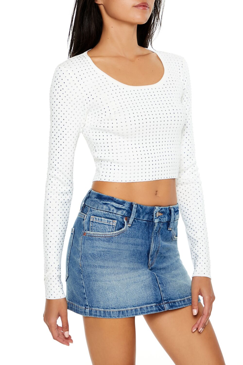  Forever 21 Rhinestone Cropped Sweater - black - Bonton