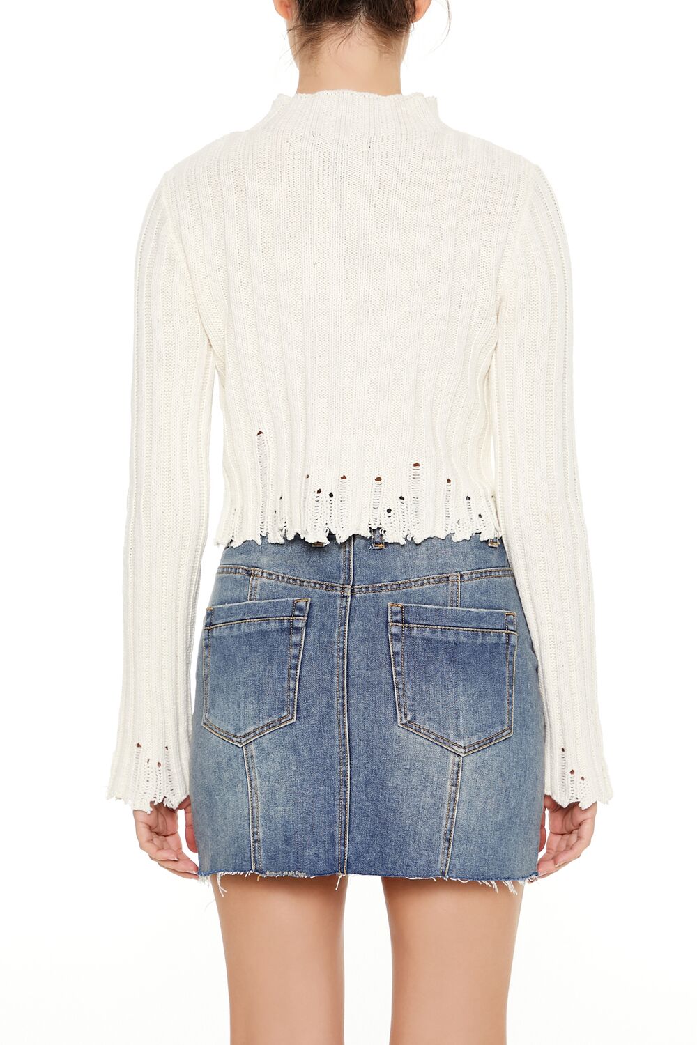  Forever 21 Distressed Mock Neck Sweater - egret - Bonton