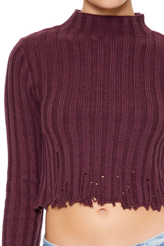 Distressed Mock Neck Sweater