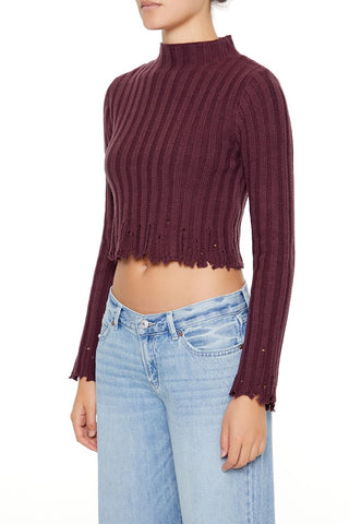 Distressed Mock Neck Sweater
