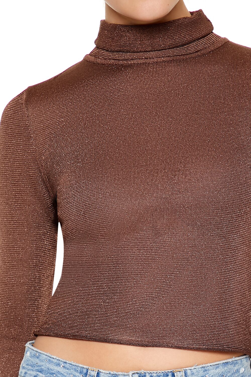  Forever 21 Glitter Knit Turtleneck Crop Top - dark red - Bonton