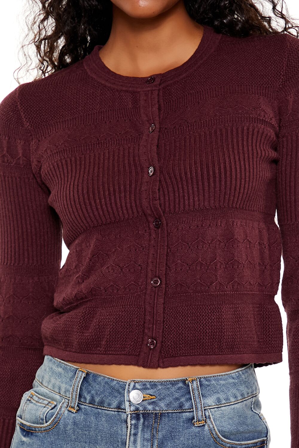  Forever 21 Mixed Knit Cardigan Sweater - merlot - Bonton
