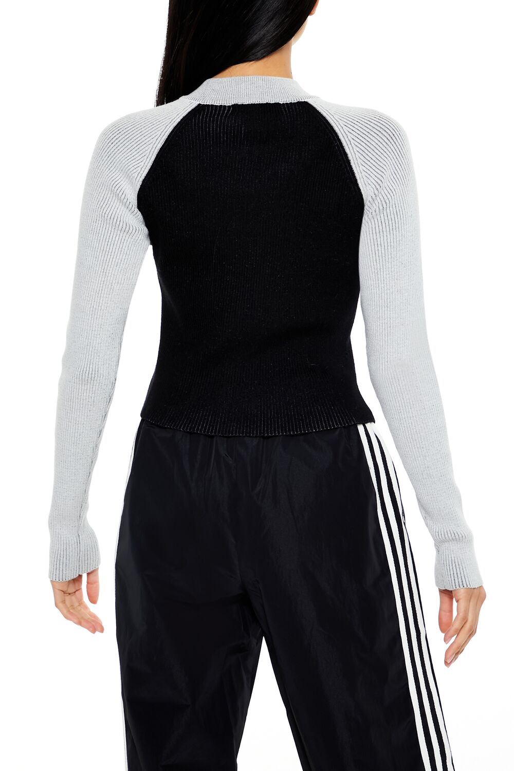  Forever 21 Two-Tone Raglan Zip-Up Sweater - black multi - Bonton