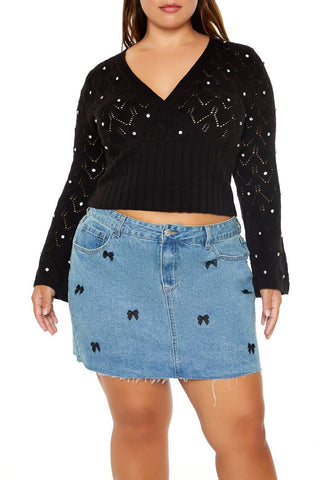 Plus Size Pointelle Surplice Sweater