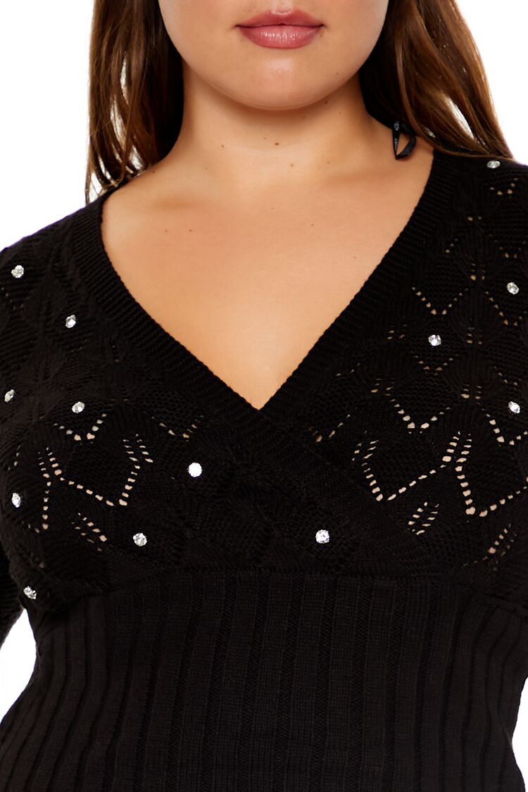  Forever 21 Plus Size Pointelle Surplice Sweater - black - Bonton