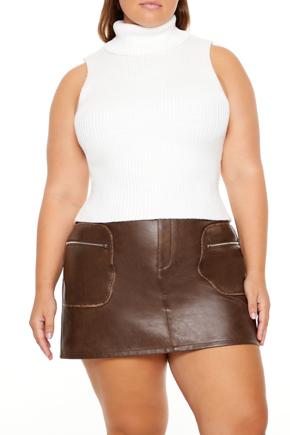  Forever 21 Plus Size Turtleneck Sweater-Knit Tank Top - egret - Bonton