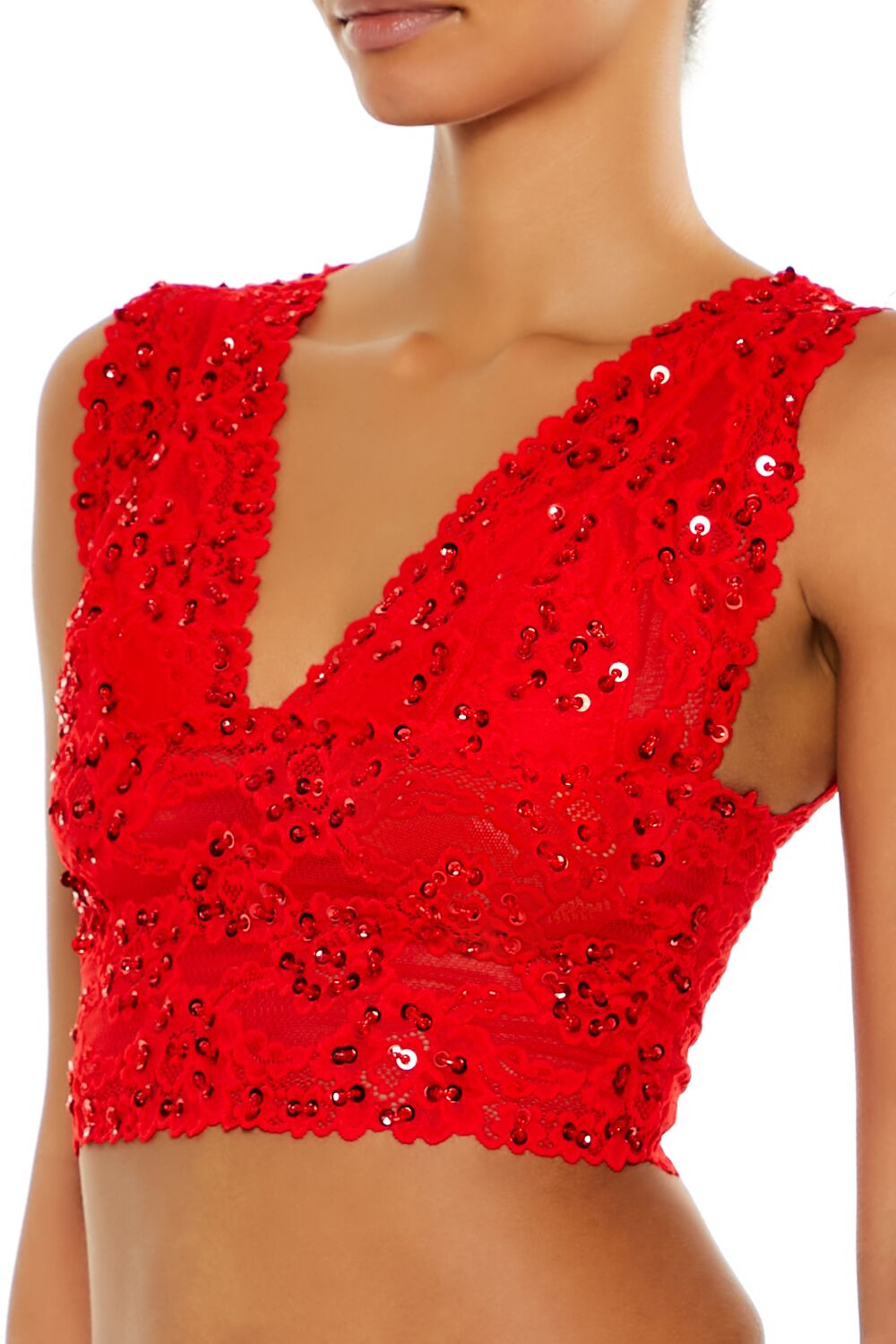  Forever 21 Sequin Lace Lingerie Crop Top - high-risk-red - Bonton