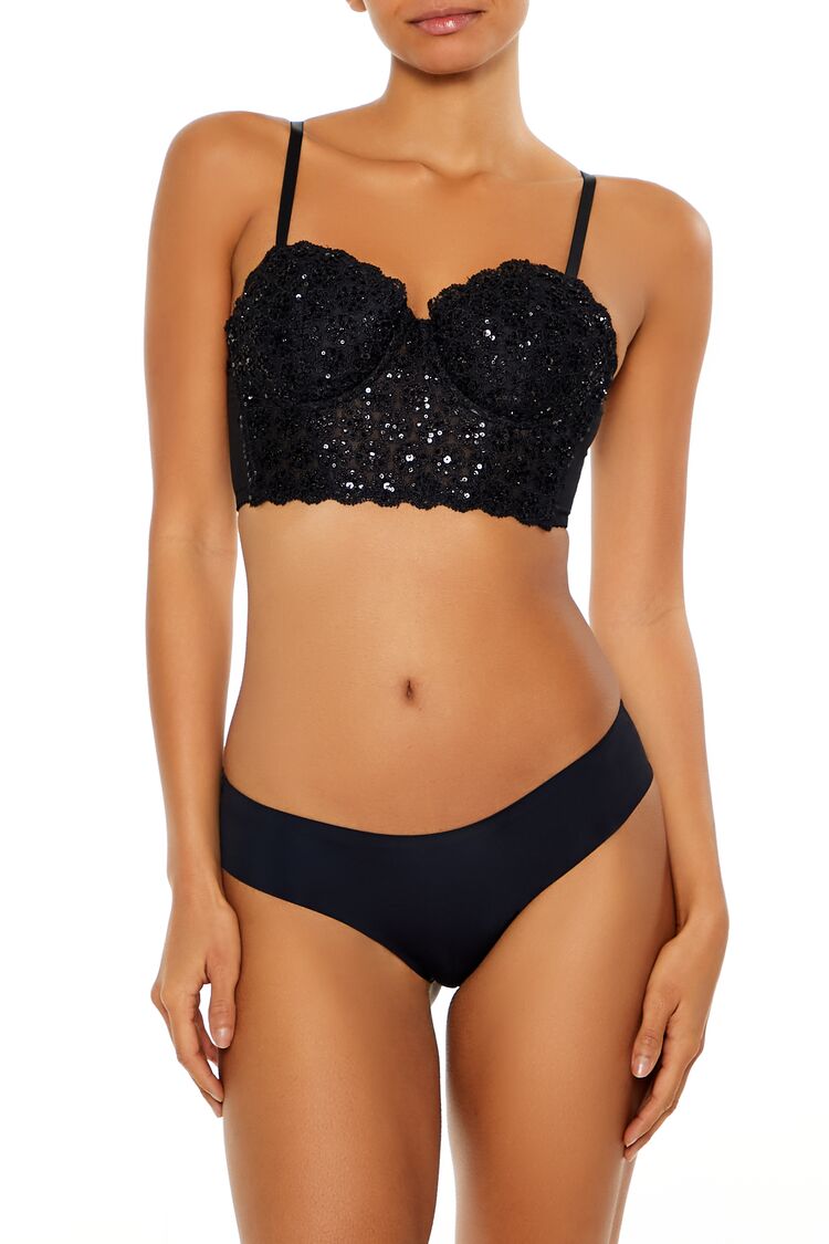  Forever 21 Sequin Lingerie Cropped Cami - black - Bonton