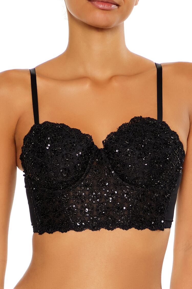  Forever 21 Sequin Lingerie Cropped Cami - black - Bonton