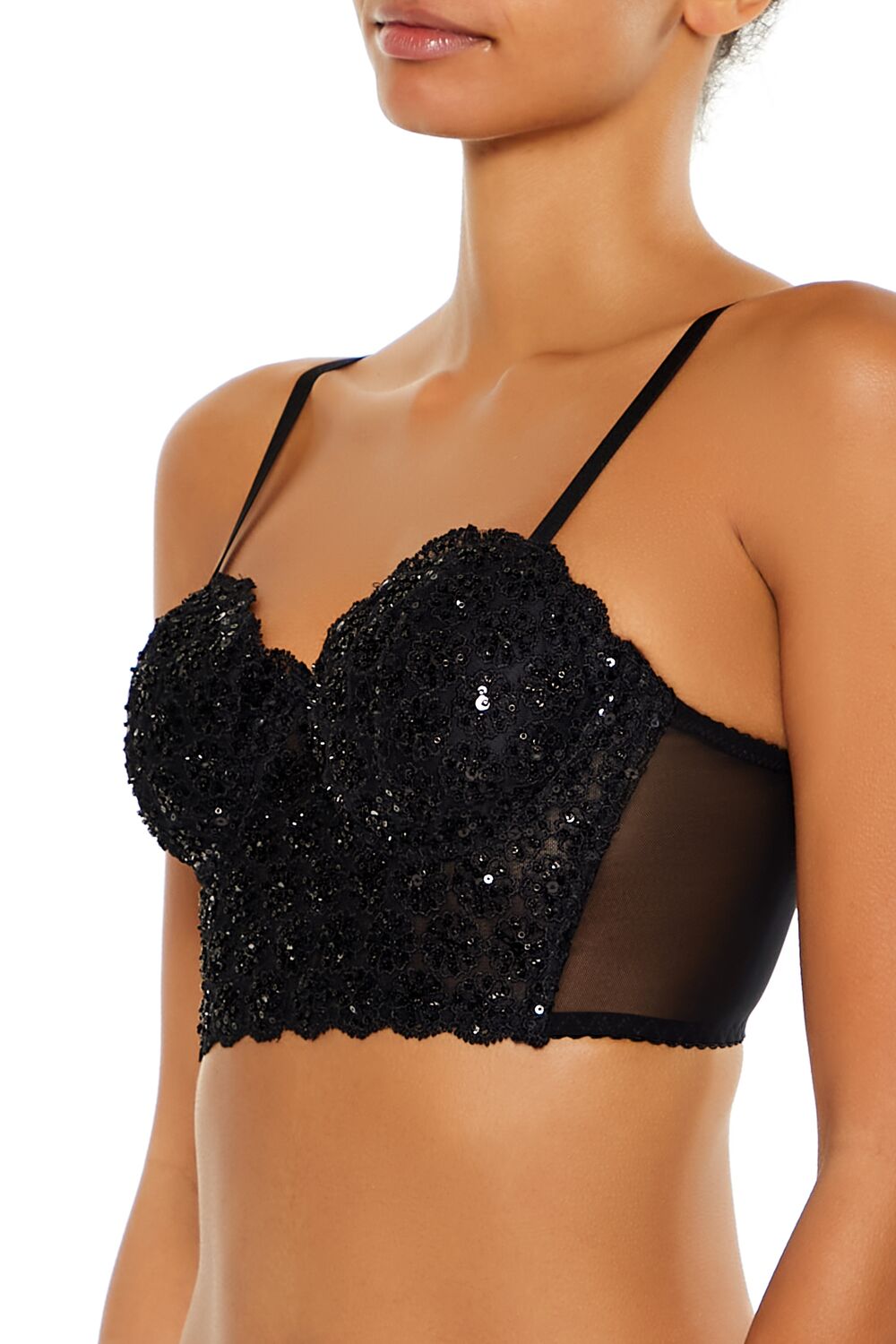  Forever 21 Sequin Lingerie Cropped Cami - black - Bonton