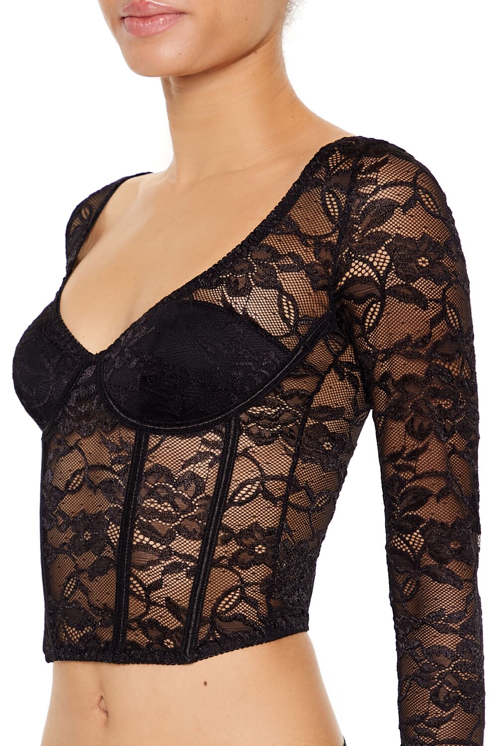  Forever 21 Lace Lingerie Corset Crop Top - black - Bonton