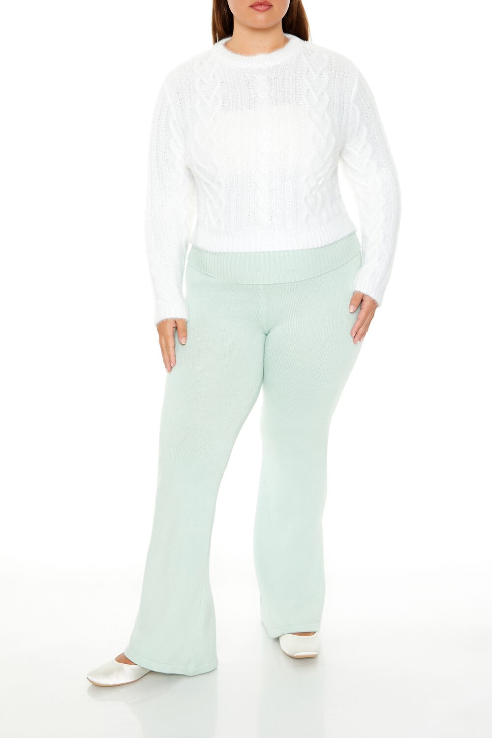  Forever 21 Plus Size Fuzzy Cable Knit Sweater - white - Bonton