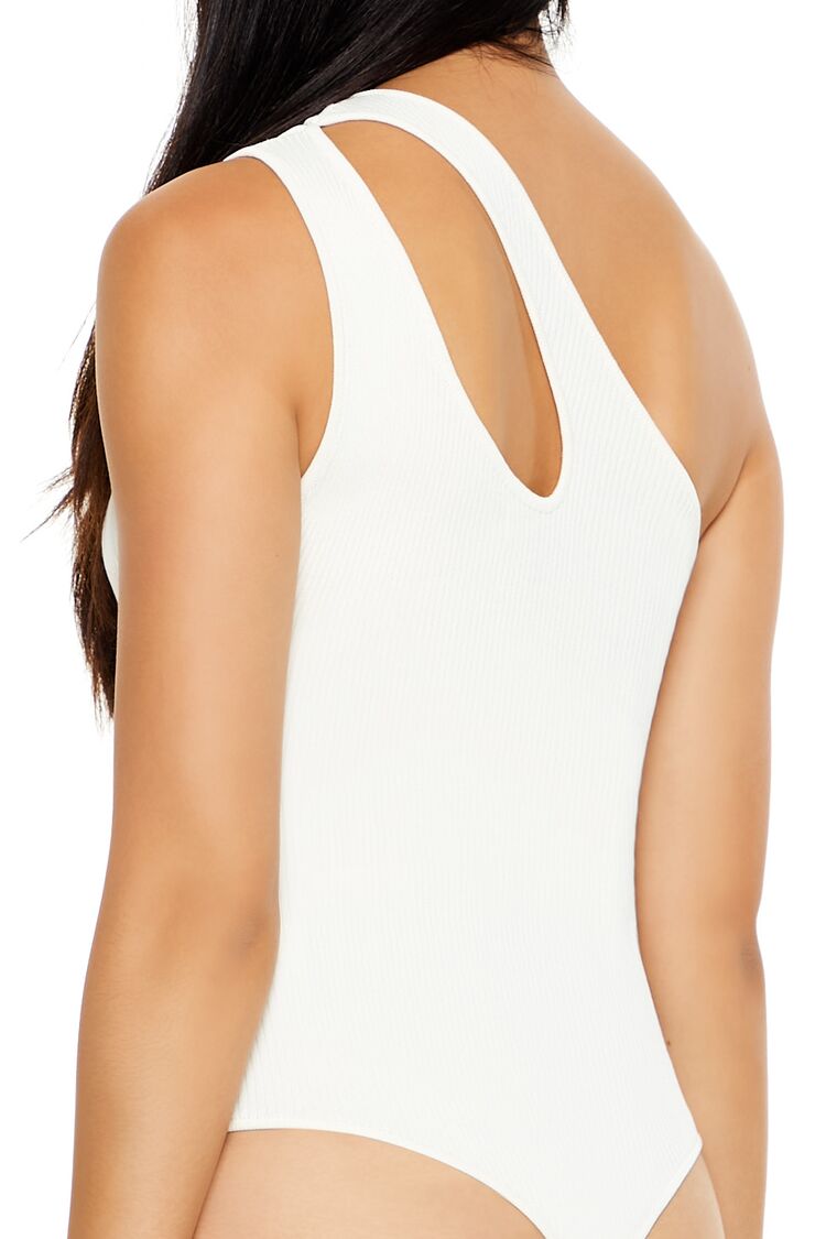  Forever 21 Sweater-Knit One-Shoulder Bodysuit - white - Bonton