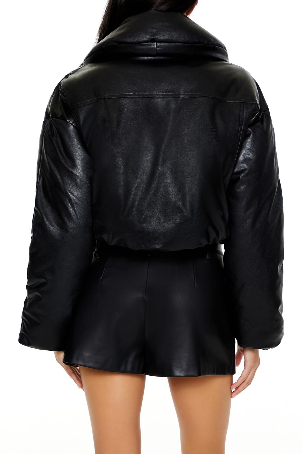  Forever 21 Faux Leather Cropped Puffer Jacket - black-swatch - Bonton