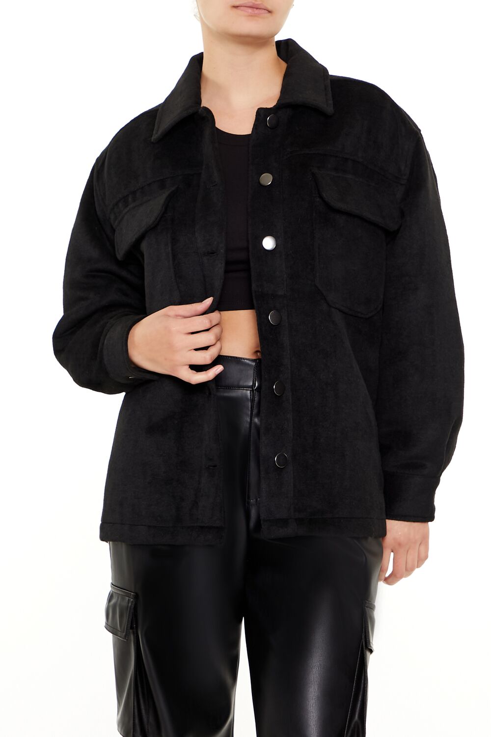  Forever 21 Plus Size Faux Suede Shacket - black-swatch - Bonton