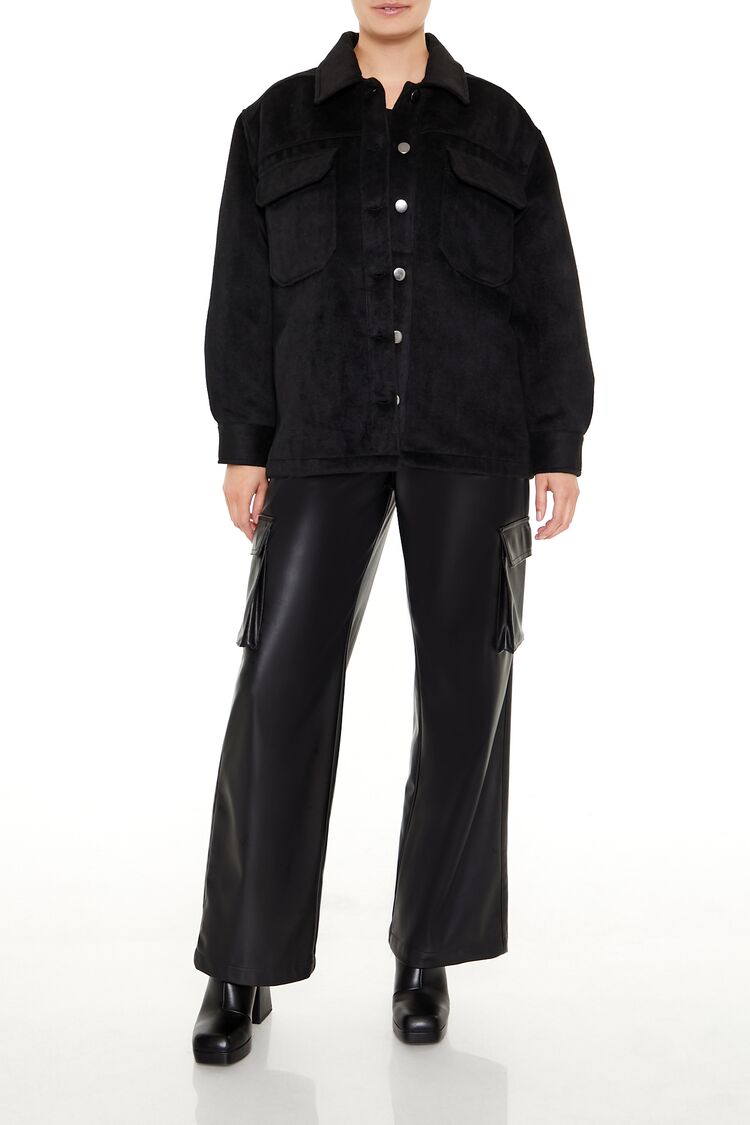  Forever 21 Plus Size Faux Suede Shacket - black-swatch - Bonton